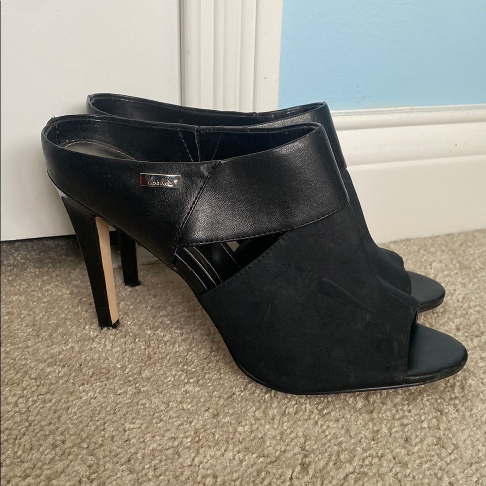 Calvin Klein 8.5 Black Stiletto Heels with Peep-Toe Design 4 Inch Heel